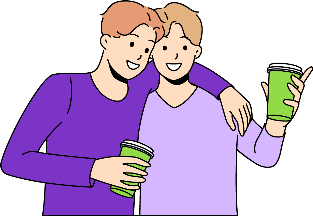 Bankee 好友手拿咖啡圖